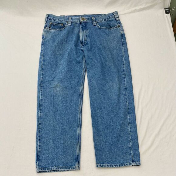 Carhartt Relaxed Fit Straight Leg Jeans Mens 38x30 Blue Denim Workwear B460 LVB - Picture 1 of 8
